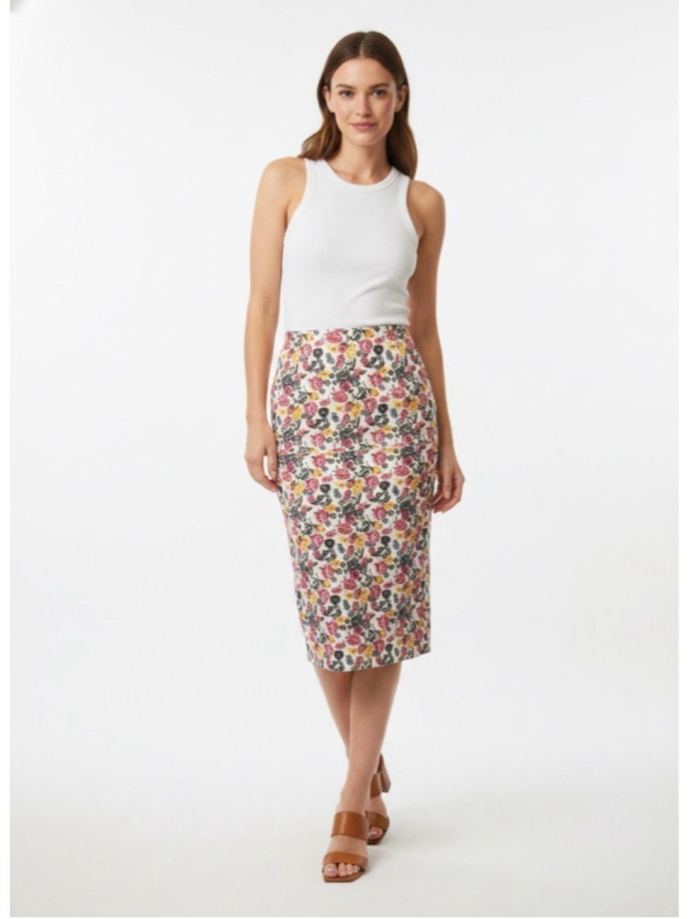 Bechamel Vintage 90s Floral Linen Blend Midi Skirt Size 12